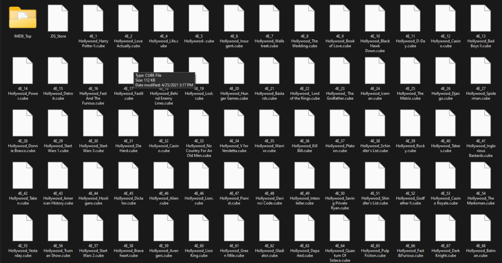 What is inside IMDB Hollywood Movie LUTS by foureditors