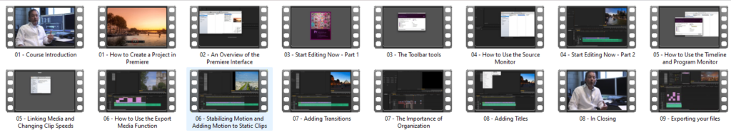 What is inside Premiere Editing Quickstart by dare cinema