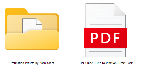 What is inside The Destination Preset Pack by Zach&Grace